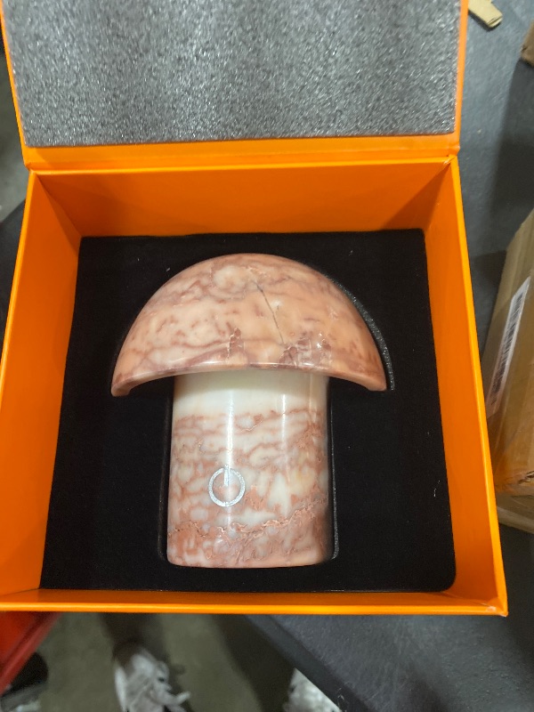 Photo 1 of Marble Mushroom Table Lamp - Small Rechargeable USB-C Cordless Touch-Dimmable Night Light, Hand-Polished Natural Stone, 4.3"x4.7"