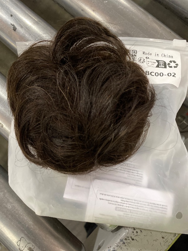 Photo 1 of 100% Human Hair Messy Bun Extension Tail, Messy Hair Bun Hair Scrunchies Extension with Fringe Curly Wavy Chignon for Women Wedding Tousled Updo Hairpiece (Dark Brown)