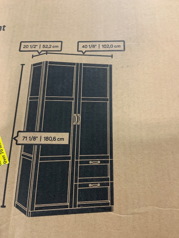 Photo 1 of Sauder Select Multipurpose Bedroom Armoire Wardrobe Closet Pantry Storage Cabinet with Storage Drawers and Hanging Rail, in Cinnamon Cherry