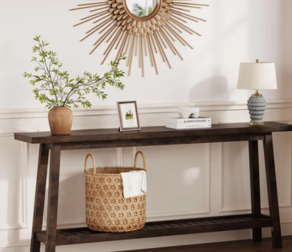 Photo 1 of Garvee 70.9 Inch Console Table, 2-Tier Narrow Sofa Table, Industrial Farmhouse Entryway Table, Rustic Brown, Extra Long, Space-Saving
