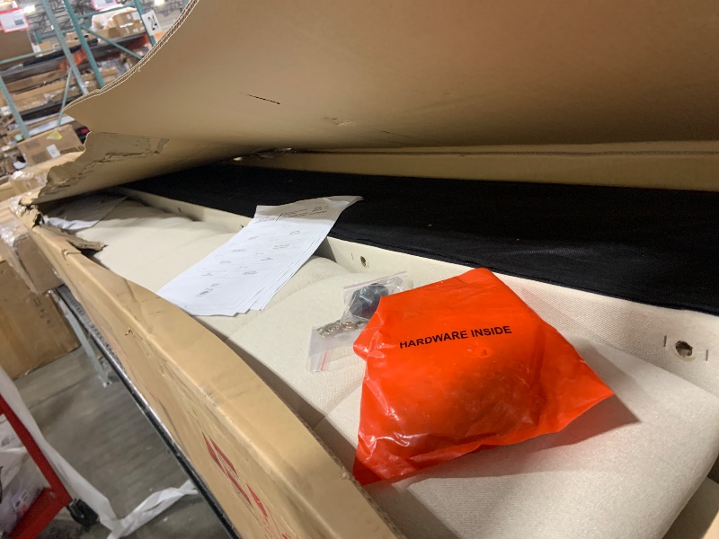 Photo 1 of Merax Modern King Upholstered Bed Frame with Wingback, Linen Low Platform Bed, No Box Spring Needed Beige