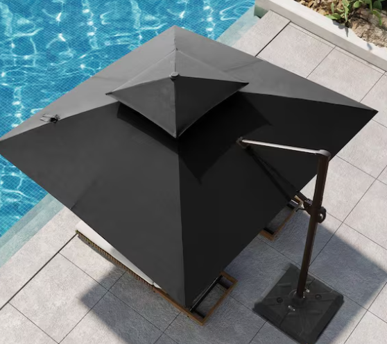 Photo 1 of Questions and Answers for Pellebant Double Top 11.5 ft. Square Aluminum Outdoor 360° Rotation Cantilever Patio Umbrella in Black with 350 lbs. Wheeled Base
