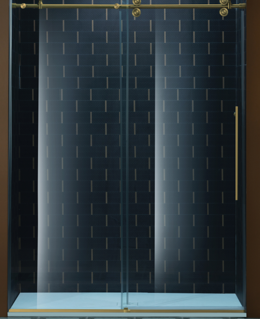 Photo 1 of WOODBRIDGE Frameless Single Sliding Shower Door, 56-60" Width x 80"Height with 3/8"(10mm) Clear Tempered Glass in Brushed Gold Finish, SEAZ-6080-BG
