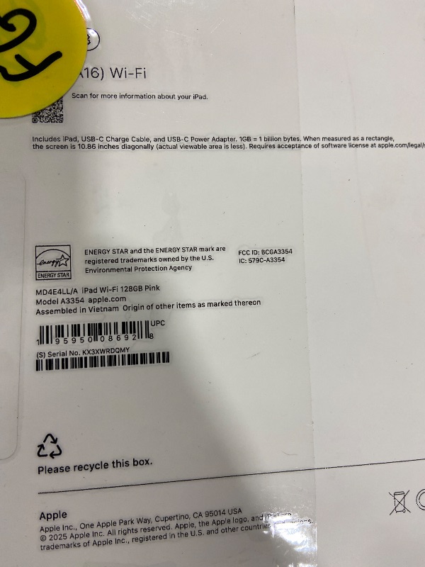 Photo 1 of Apple iPad 11-inch: A16 chip, 11-inch Model, Liquid Retina Display, 128GB, Wi-Fi 6, 12MP Front/12MP Back Camera, Touch ID, All-Day Battery Life — Pink
