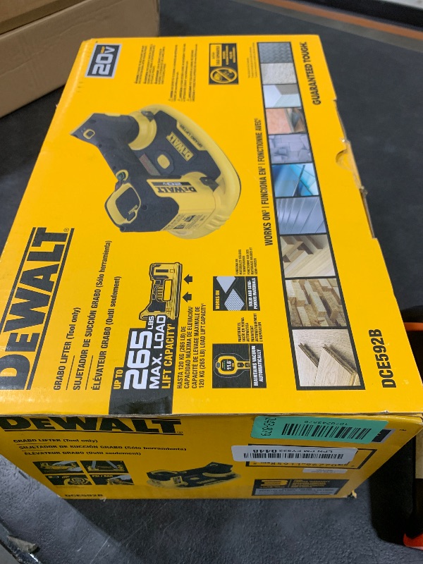 Photo 1 of DEWALT 20V MAX Cordless GRABO Suction Lifter, Bare Tool Only, Lift-load Capacity of Up to 265 lbs. (DCE592B)