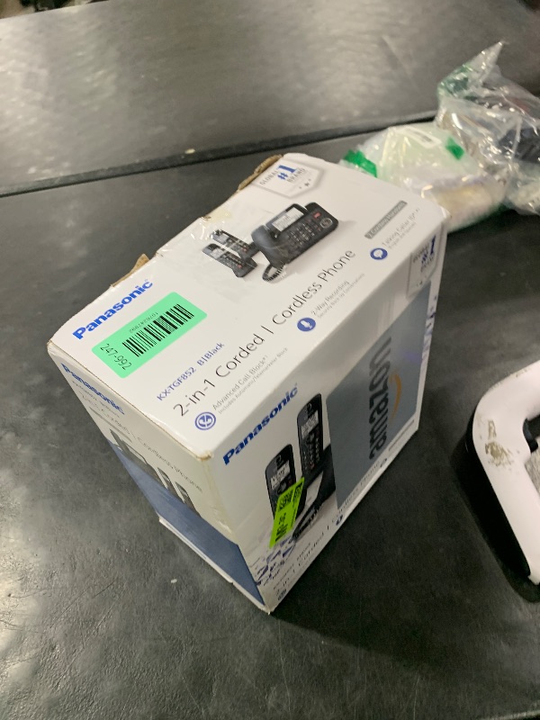 Photo 1 of Panasonic Corded Phone/Cordless Phone with Answering Machine, Advanced Call Block and 2-Way Recording, 2 Handsets Expandable up to 6 Cordless Handsets - KX-TGF852B (Black)