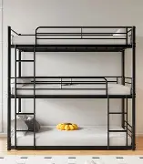 Photo 1 of Triple Twin Bunk Beds, Twin Over Twin Over Twin Metal Bunk Bed Platform Frame and Two Attached Ladders, Easy Access Guard-Rail, No Box Spring Need, for Home Office or Small Room (partial set )
