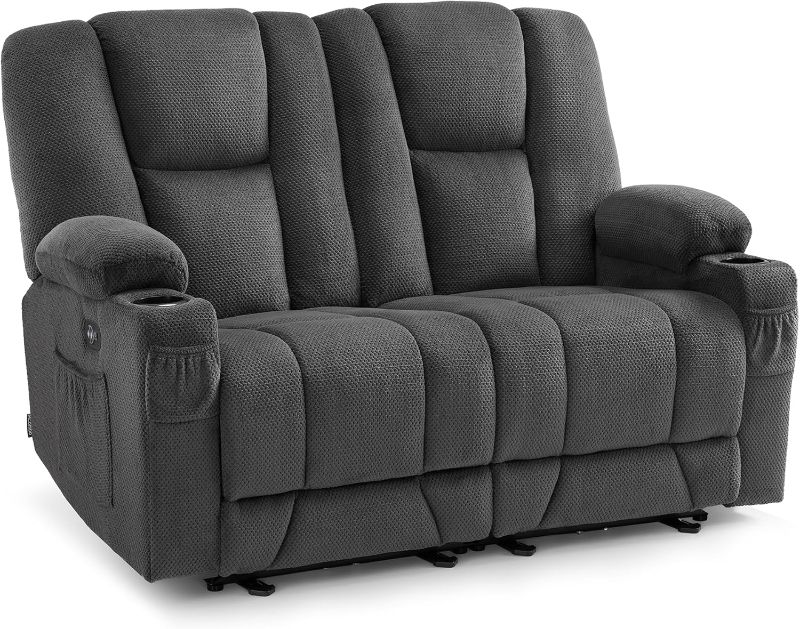 Photo 1 of Combo Zero Gravity Loveseat Power Reclining Sofa with Console, Heat and Vibration Massage, Recliner Couch for Living Room, Fabric 6035SET (Grey, Loveseat)
 (PARTIAL)