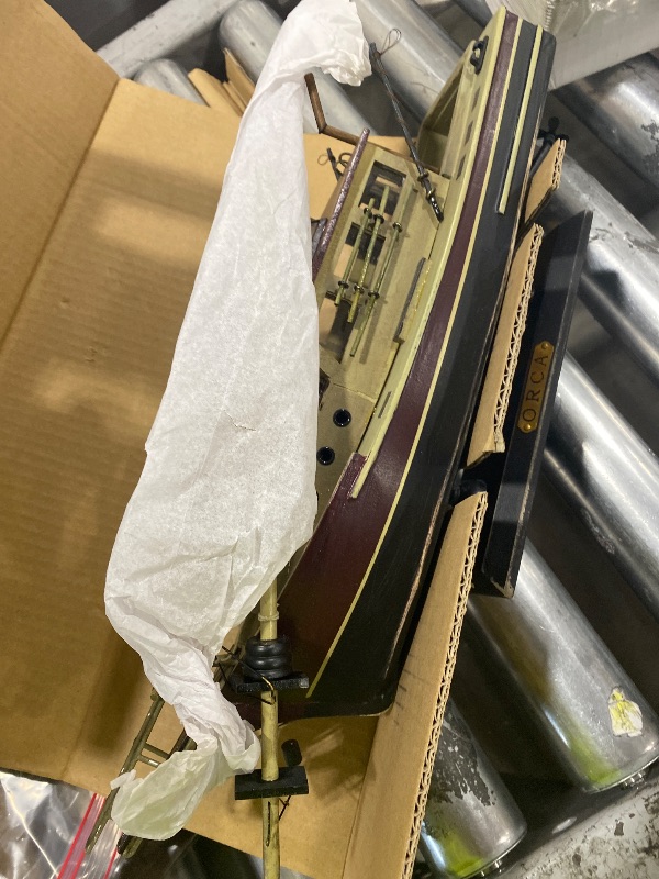 Photo 1 of NAUTIMALL Jaws Orca Wooden Ship Model Shark Fishing Boat Pre-Assembled Antique Finish Sailboat Decor (Orca-15inch)