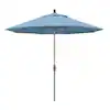 Photo 1 of 9 ft. Hammertone Grey Aluminum Market Patio Umbrella with Collar Tilt Crank Lift in Air Blue Sunbrella
