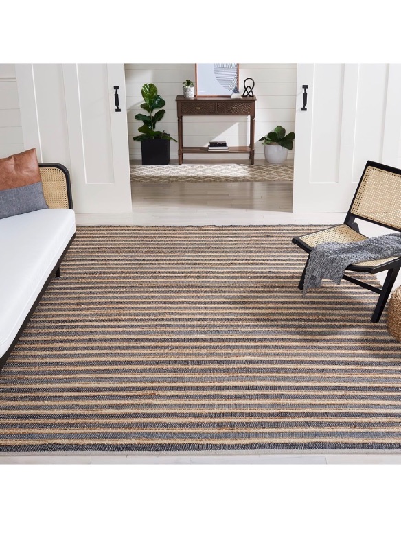 Photo 1 of SAFAVIEH Striped Kilim Collection 8' x 10' Charcoal / Ivory STK318H Handmade Jute Living Room Dining Bedroom Area Rug