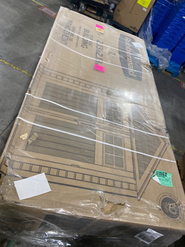 Photo 1 of Rubbermaid 7 Foot by 7 Foot Weatherproof Outdoor Storage Shed for Garden Tools and Lawn Machinery Organization with Lockable Double Door Sandstone