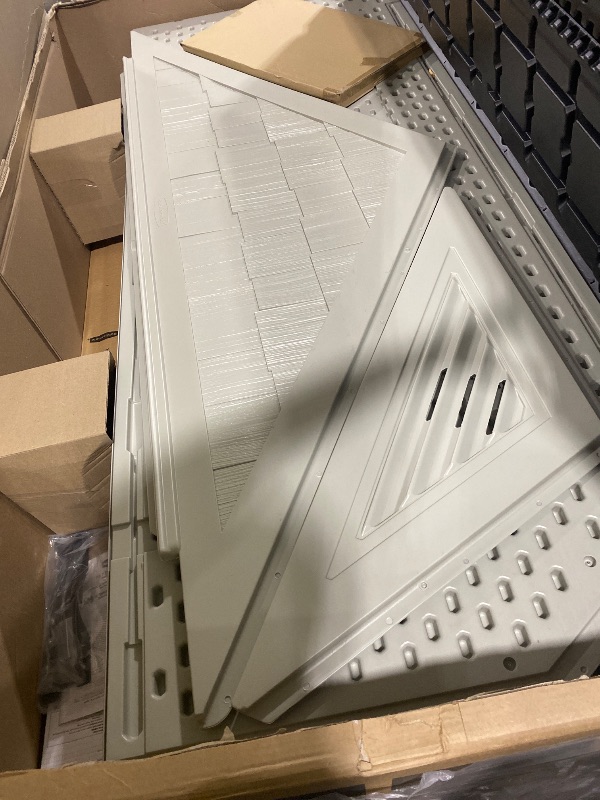 Photo 1 of Rubbermaid 7 Foot by 7 Foot Weatherproof Outdoor Storage Shed for Garden Tools and Lawn Machinery Organization with Lockable Double Door Sandstone