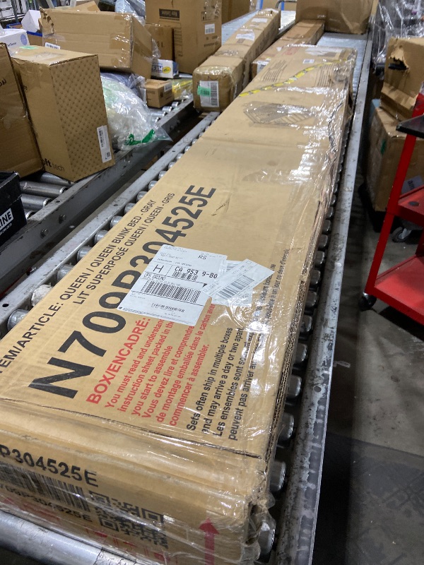 Photo 1 of Merax Queen Over Queen Bunk Bed with Ladder & Guardrails - Solid Wood Double Bunk Bed for Adults/Teens, Convertible to 2 Separate Platform Beds, No Box Spring Needed, Gray                                                                                    