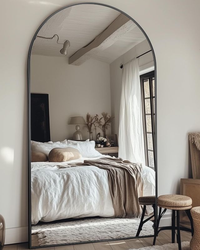 Photo 1 of Full Length Mirror, 81"x41" Oversized Floor Mirror Freestanding, Full Body Floor Standing Mirror with Stand, Hanging Mounted for Bedroom Living Room, Black, Arched Style
