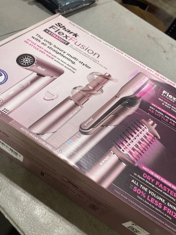 Photo 1 of Shark FlexFusion Hair Straightener & Powerful Hair Dryer with Fusion Hair Brush, Ceramic Air Styler with Auto-Wrap Curlers & Concentrator, Ceramic Plates, Cosmic Blush HD641S