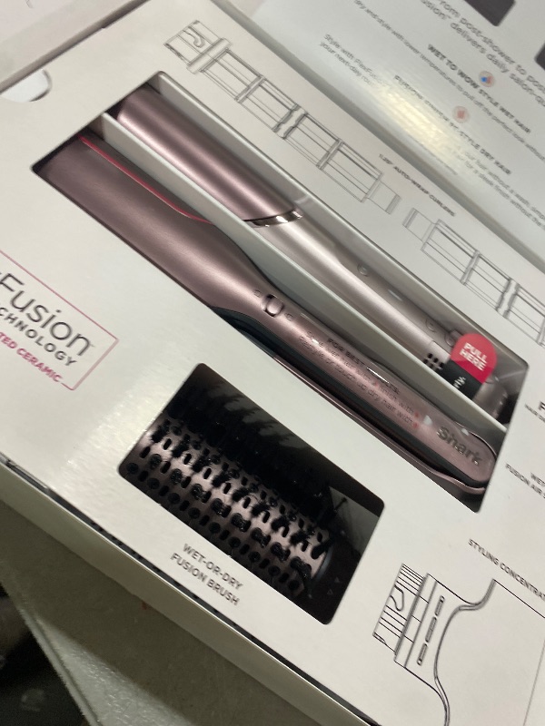 Photo 1 of Shark FlexFusion Hair Straightener & Powerful Hair Dryer with Fusion Hair Brush, Ceramic Air Styler with Auto-Wrap Curlers & Concentrator, Ceramic Plates, Cosmic Blush HD641S