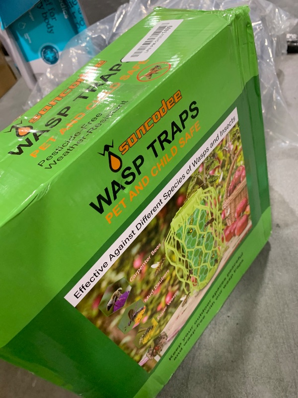 Photo 1 of Sancodee 4 Pack Upgraded Wasp Trap Outdoor Hanging, Carpenter Bee and Hornet Catcher, Reusable Yellow Jacket Trap with Bait Reservoir, Bee Killer and Wasp Catcher for Outside (Green)