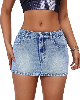 View 2 of *** Picture may very***Women's Low Rise Stretchy Denim Skirts Sexy Comfy Mini Jean Skirt for Summer Casual Streetwear xsmall
