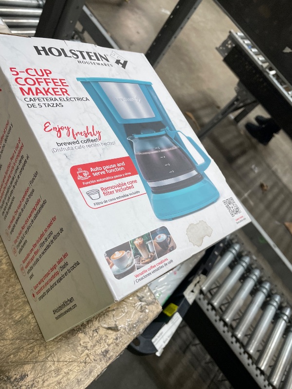 Photo 1 of **NEEDS CLEANING**Holstein Housewares 5 Cup Drip Coffee Maker – Compact and User-Friendly with Auto Pause & Serve, Reusable Filter, Measuring Spoon & Glass Carafe, Office & Dorm Use, Teal