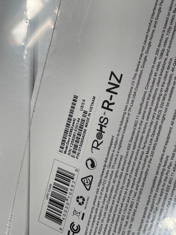 Photo 1 of ****UNOPENED****
TP-Link Deco 7 Elite BE85 Tri-Band WiFi 7 BE22000 Whole Home Mesh System - 12-Stream 22 Gbps, 2X 10G + 2X 2.5G Ports, Wired Backhaul, 8X High-Gain Antennas, VPN, AI-Roaming, HomeShield (2-Pack)
