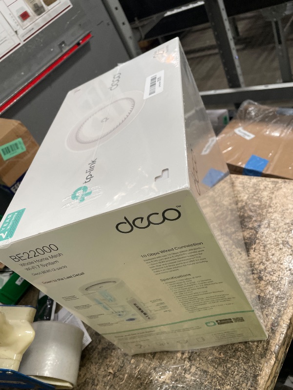 Photo 1 of ****UNOPENED****
TP-Link Deco 7 Elite BE85 Tri-Band WiFi 7 BE22000 Whole Home Mesh System - 12-Stream 22 Gbps, 2X 10G + 2X 2.5G Ports, Wired Backhaul, 8X High-Gain Antennas, VPN, AI-Roaming, HomeShield (2-Pack)
