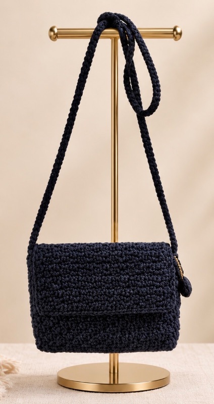 View 1 of THE SACK BLACK CROCHET HANDBAG 7“ X 6 1/2“