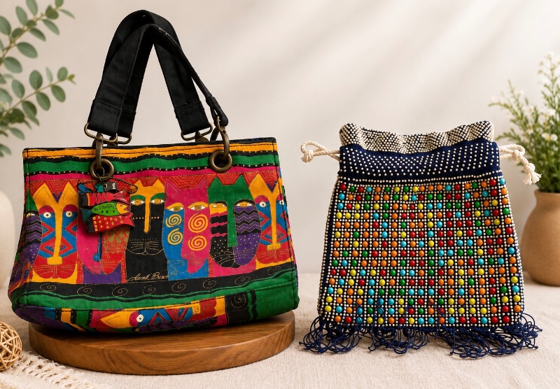 Photo 1 of VINTAGE LAUREL, BIRCH CANVAS, CAT BAG & VINTAGE CRAYOLA COLOR, PALETTE BEADED BAG
