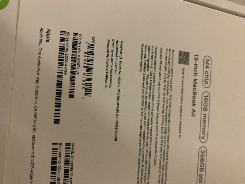 View 3 of Apple 2025 MacBook Air 13-inch Laptop with M4 chip: Built for Apple Intelligence, 13.6-inch Liquid Retina Display, 16GB Unified Memory, 256GB SSD Storage, 12MP Center Stage Camera, Touch ID; Silver *SEALED*