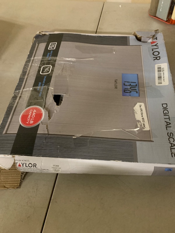 Photo 1 of Taylor Digital Scales for Body Weight, Extra-High 440 lb Capacity, Thin Profile, Unique Blue LCD, Glass Platform, 12.2 x 12.2 Inches, Stainless Steel
