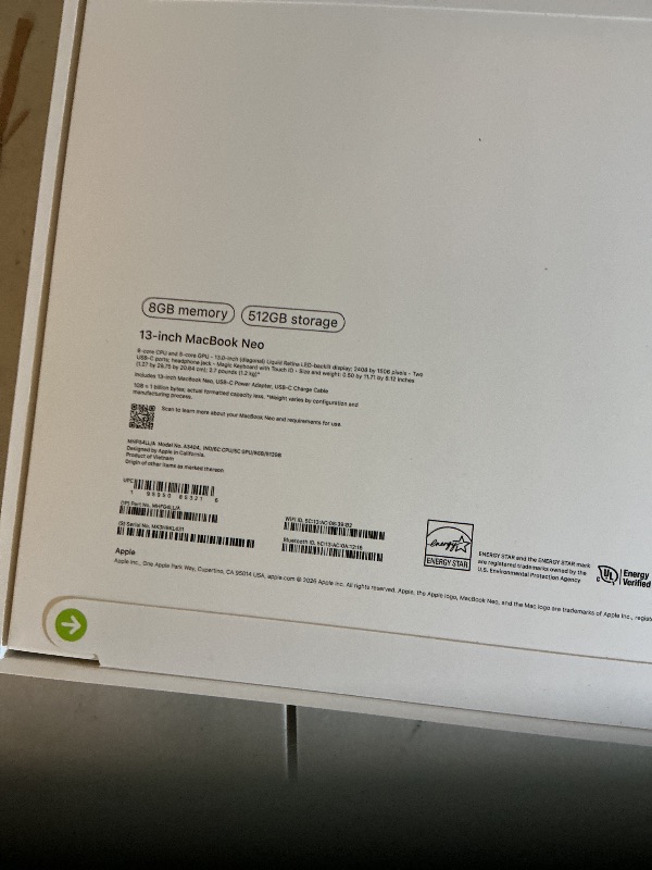 Photo 1 of Apple 2026 MacBook Neo 13-inch Laptop with A18 Pro chip: Built for AI and Apple Intelligence, Liquid Retina Display, 8GB Unified Memory, 512GB SSD Storage, 1080p FaceTime HD Camera, Touch ID; Indigo