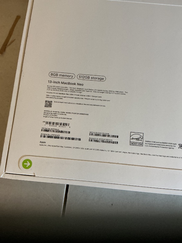 Photo 1 of Apple 2026 MacBook Neo 13-inch Laptop with A18 Pro chip: Built for AI and Apple Intelligence, Liquid Retina Display, 8GB Unified Memory, 512GB SSD Storage, 1080p FaceTime HD Camera, Touch ID; Indigo