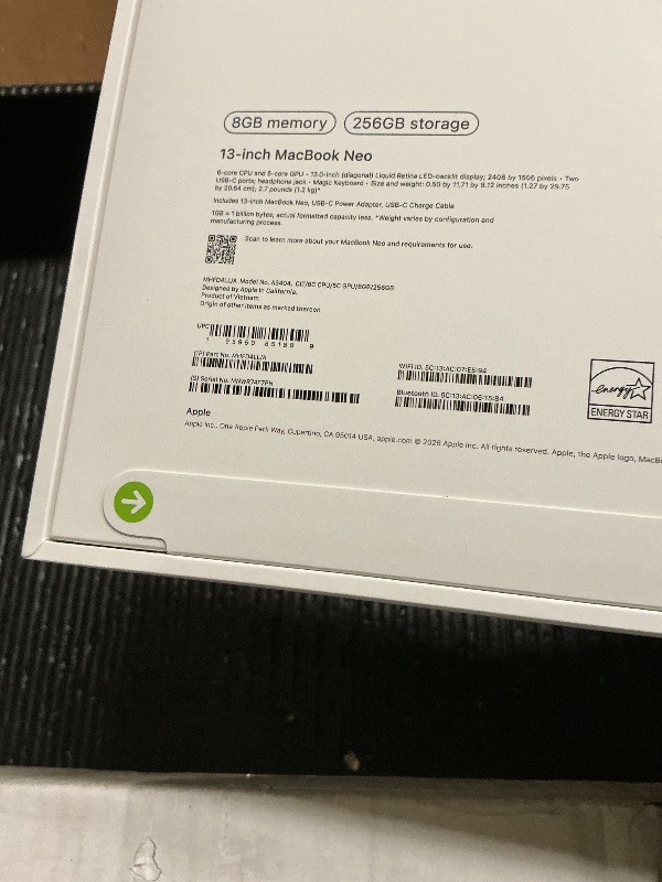 Photo 1 of Apple 2026 MacBook Neo 13-inch Laptop with A18 Pro chip: Built for AI and Apple Intelligence, Liquid Retina Display, 8GB Unified Memory, 256GB SSD Storage, 1080p FaceTime HD Camera; Citrus