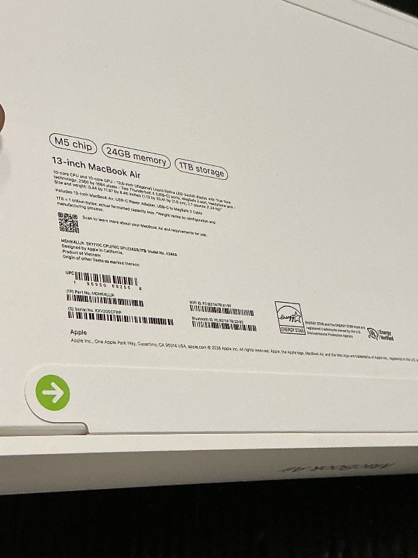 Photo 1 of Apple 2026 MacBook Air 13-inch Laptop with M5 chip: Built for AI, 13.6-inch Liquid Retina Display, 24GB Unified Memory, 1TB SSD, 12MP Center Stage Camera, Touch ID, Wi-Fi 7; Sky Blue