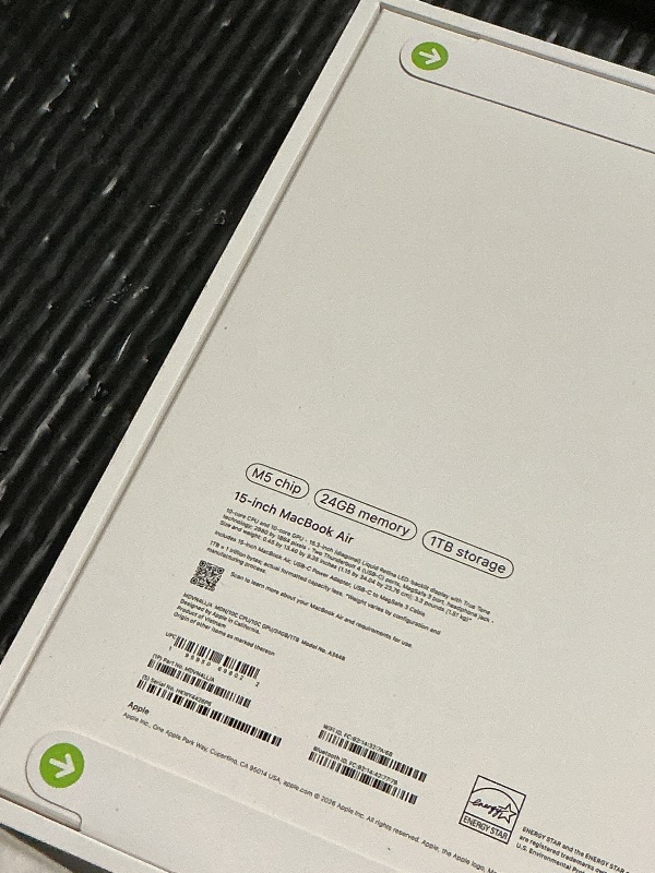 Photo 1 of Apple 2026 MacBook Air 15-inch Laptop with M5 chip: Built for AI, 15.3-inch Liquid Retina Display, 24GB Unified Memory, 1TB SSD, 12MP Center Stage Camera, Touch ID, Wi-Fi 7; Midnight