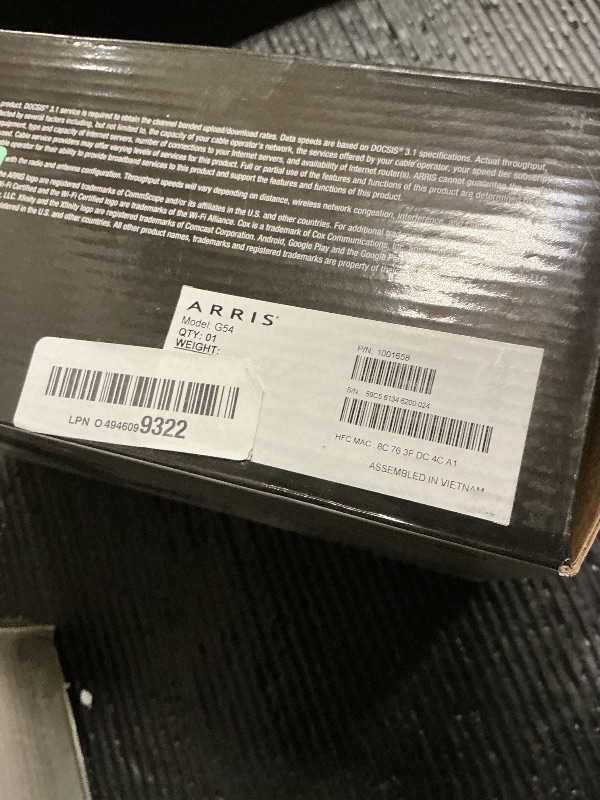 Photo 1 of ARRIS (G54) - Cable Modem Router Combo - Fast DOCSIS 3.1 Multi-Gigabit & BE 18000 WiFi 7 Comcast Xfinity, Cox, Spectrum Quad-Band 1, Up to 18 Gbps Max Speed