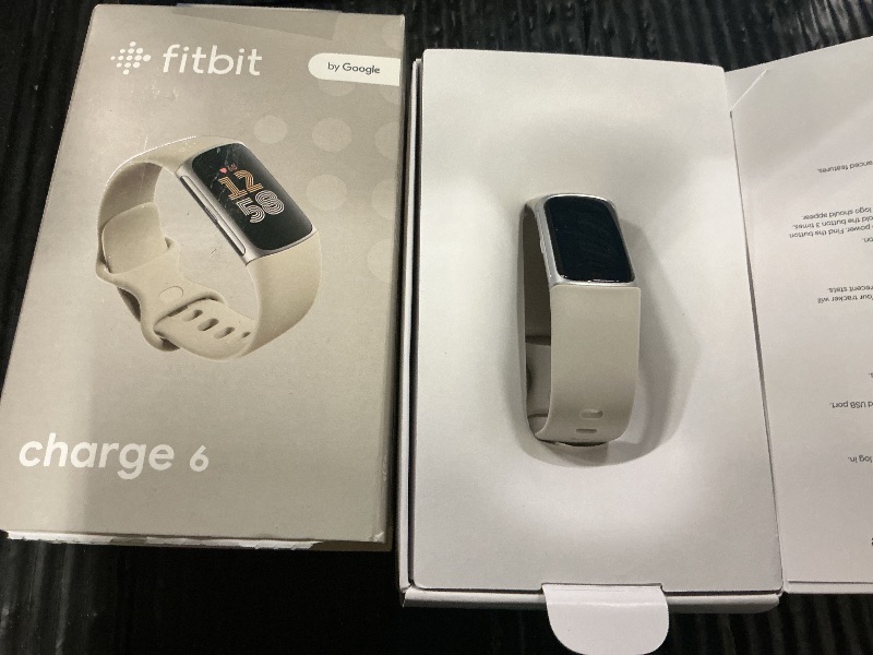 Photo 1 of Fitbit Charge 6 Fitness Tracker with Google apps, Heart Rate on Exercise Equipment, 6-Months Premium Membership Included, GPS, Health Tools and More, Porcelain/Silver, One Size (S & L Bands Included)