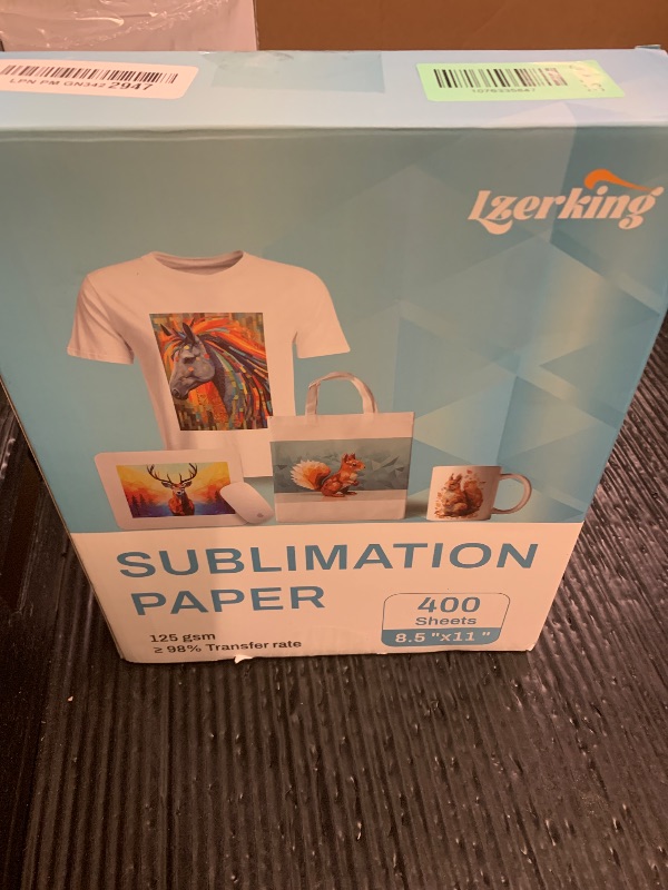 Photo 1 of Lzerking Sublimation Paper 8.5x11 Inch 125gsm 400 Sheets, Heat Transfer Paper for Inkjet Printers - Ideal for Various Coatings, DIY Projects, T-Shirts, Phone Cases, Mugs