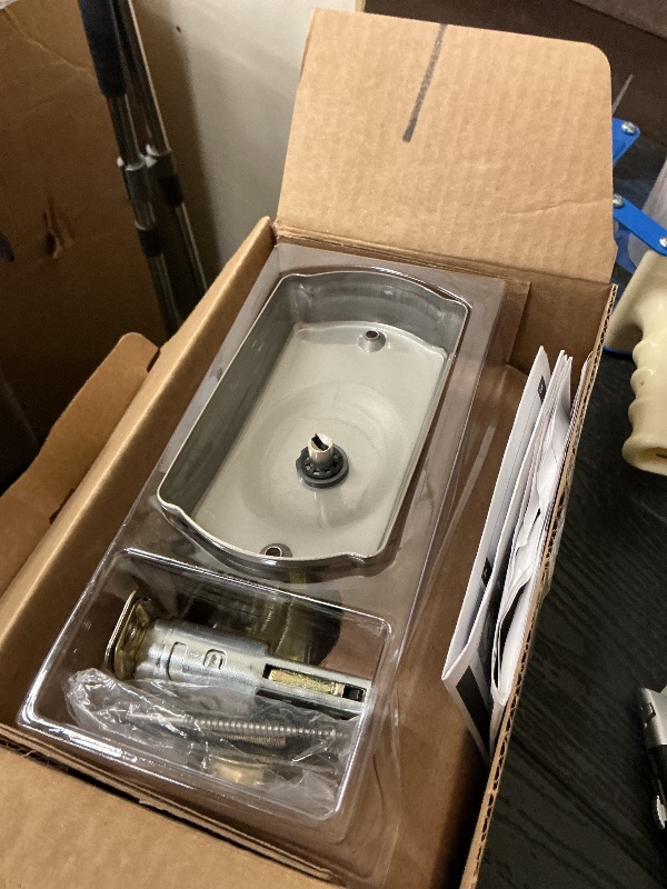 Photo 1 of Schlage Camelot Electronic Keypad Deadbolt Lock, Keyless Front Door Entry, Mechanical Key Backup Included, Satin Nickel, BE365 V CAM 619