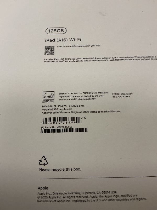 Photo 1 of Apple iPad 11-inch: A16 chip, 11-inch Model, Liquid Retina Display, 128GB, Wi-Fi 6, 12MP Front/12MP Back Camera, Touch ID, All-Day Battery Life — Blue