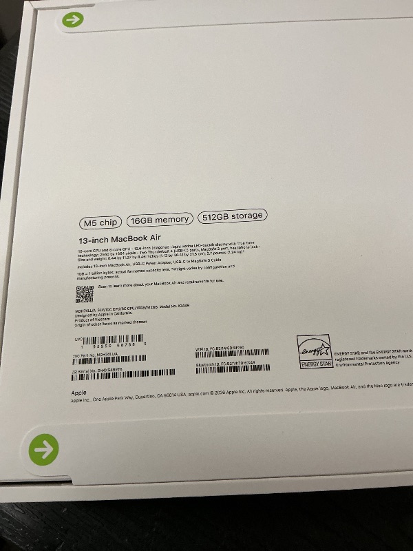 Photo 1 of Apple 2026 MacBook Air 13-inch Laptop with M5 chip: Built for AI, 13.6-inch Liquid Retina Display, 16GB Unified Memory, 512GB SSD, 12MP Center Stage Camera, Touch ID, Wi-Fi 7; Silver