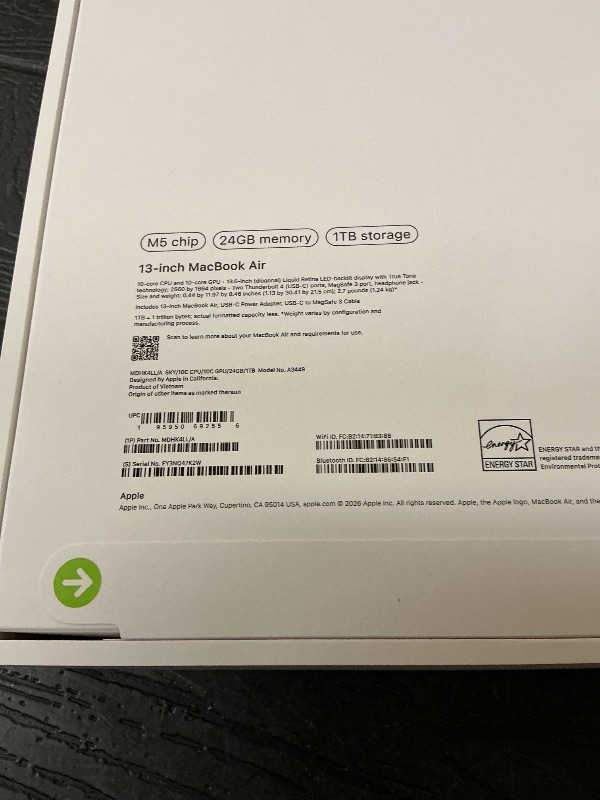 Photo 1 of Apple 2026 MacBook Air 13-inch Laptop with M5 chip: Built for AI, 13.6-inch Liquid Retina Display, 24GB Unified Memory, 1TB SSD, 12MP Center Stage Camera, Touch ID, Wi-Fi 7; Sky Blue