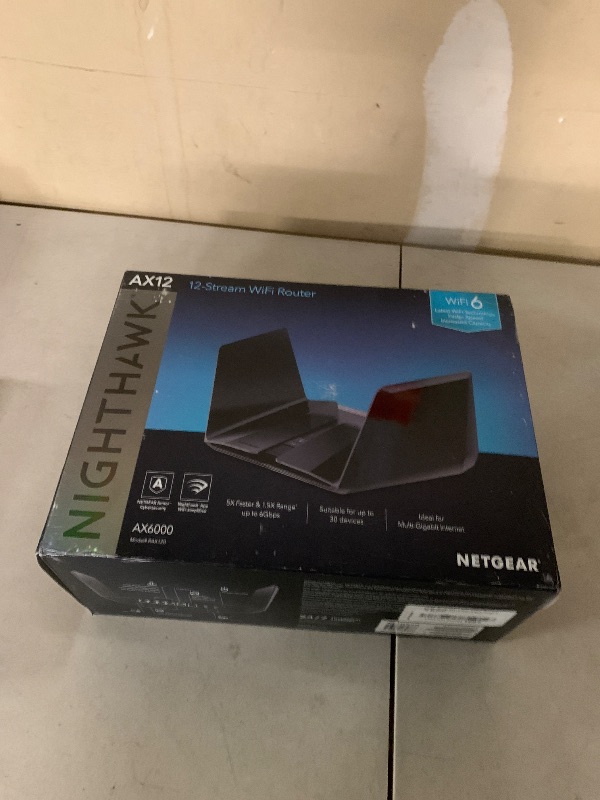Photo 1 of NETGEAR Nighthawk WiFi 6 Router (RAX120) 12-Stream Dual-Band Gigabit Router, AX6000 Wireless Speed (Up to 6 Gbps), Coverage Up to 3,500 sq.ft. and 30 Devices
