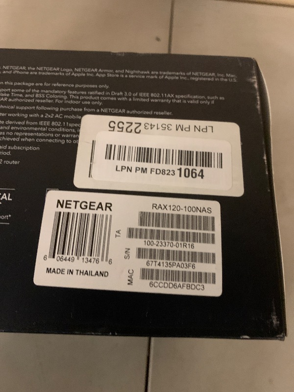Photo 1 of NETGEAR Nighthawk WiFi 6 Router (RAX120) 12-Stream Dual-Band Gigabit Router, AX6000 Wireless Speed (Up to 6 Gbps), Coverage Up to 3,500 sq.ft. and 30 Devices