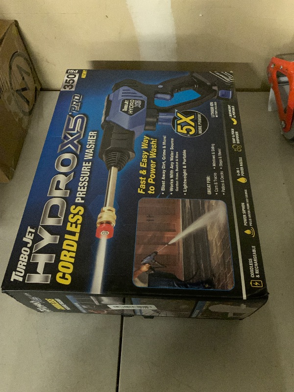 Photo 1 of NON-FUNCTIONAL, PARTS ONLY-----------------------Ontel Turbo Jet HydroX5 Pro Portable Cordless Pressure Washer (21V 3000mAh Battery), 6-in-1 Nozzle, Dual Water Source, 16ft Detachable Hose