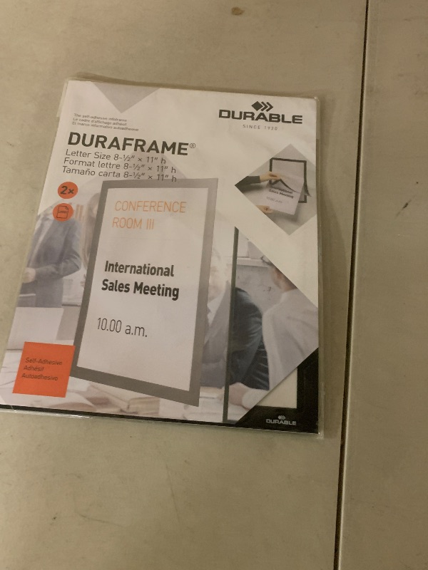 Photo 1 of Durable Duraframe Self-Adhesive Magnetic Frame Black - Letter Size 8.5" x 11" - Document Frame For Internal Signage - Self-Adhesive Attachment - Pack of 2
