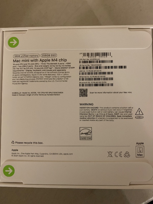 Photo 1 of Apple 2024 Mac mini Desktop Computer with M4 chip with 10?core CPU and 10?core GPU: Built for Apple Intelligence, 16GB Unified Memory, 256GB SSD Storage, Gigabit Ethernet. Works with iPhone/iPad