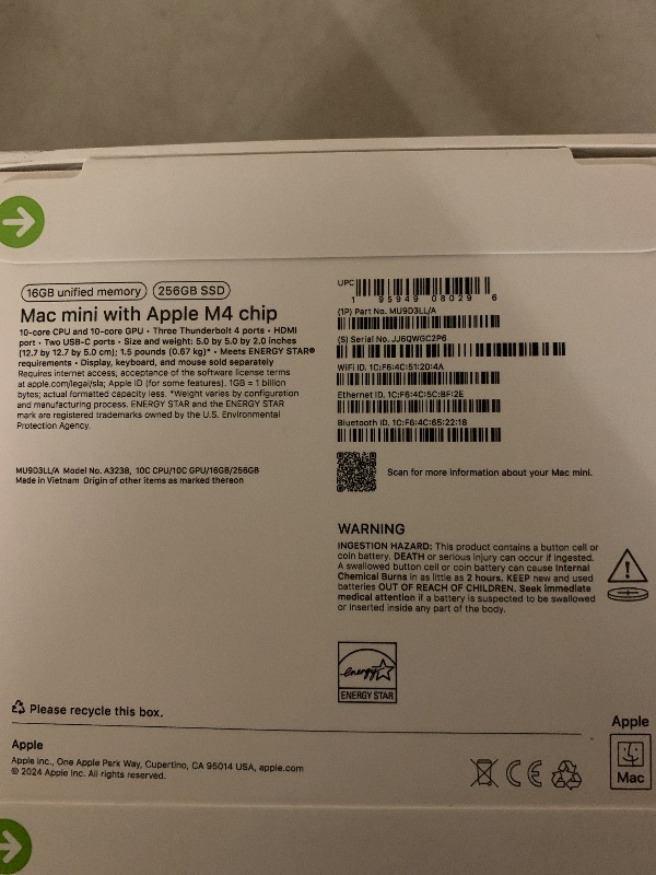 Photo 1 of Apple 2024 Mac mini Desktop Computer with M4 chip with 10?core CPU and 10?core GPU: Built for Apple Intelligence, 16GB Unified Memory, 256GB SSD Storage, Gigabit Ethernet. Works with iPhone/iPad