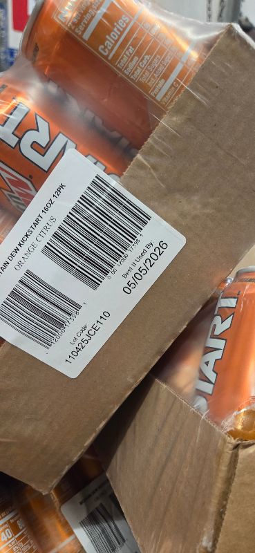 Photo 1 of Sold as Is**** Mountain Dew Kickstart, Orange Citrus, 92mg Caffeine, Vitamins B & C, 80 Calories, 5% Juice, 16 Fl Oz (Pack of 12) many packs