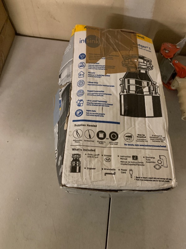 Photo 1 of InSinkErator Garbage Disposal with Power Cord, Badger 1, Standard Series, 1/3 HP Continuous Feed, Black